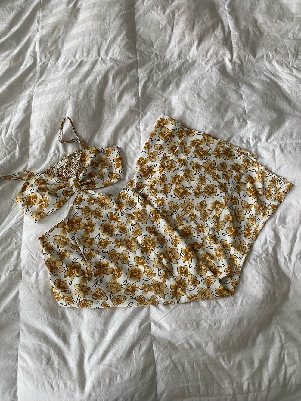 Women's White Floral Cutout Summer Dress in Mustard